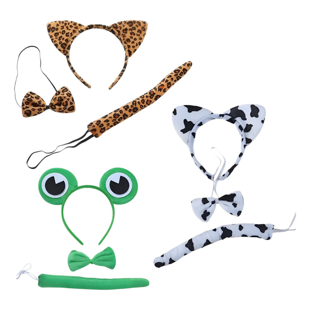 Kit Fantasia Tiara Gravata Rainho Vaquinha Sapinho Onçinha