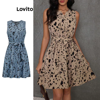 Lovito Vestido elegante com gravata leopardo na frente para mulheres LBL16079(Multicolorido)