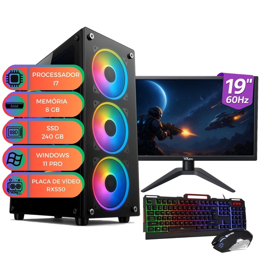 Pc Gamer Up Starter Pro Completo Intel I7 8GB SDD 240 GB Placa de Vídeo ...