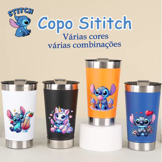 Copo Stitich termico 473ML Para Cerveja Café Com Tampa e Abridor