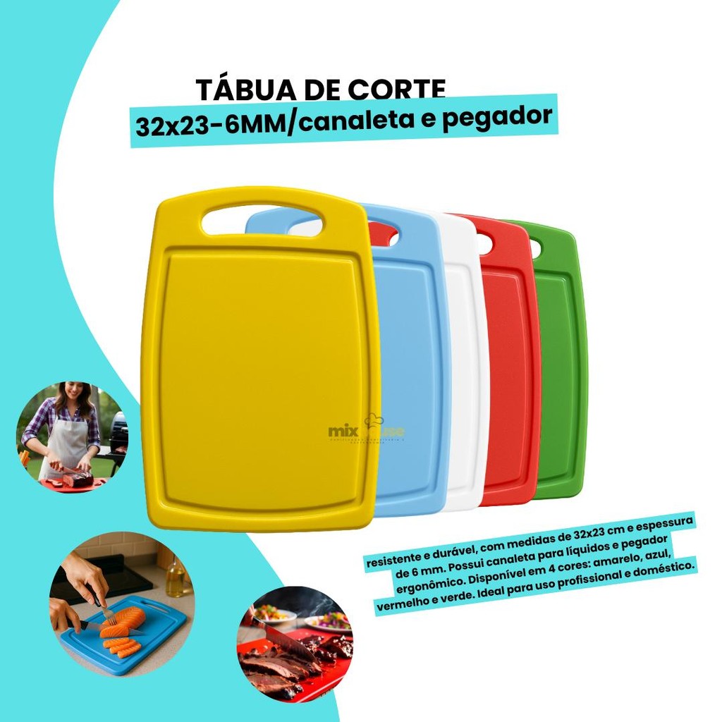 Tábua De Corte Profissional 32x23 6mm Canaleta E Pegador Polietileno ...