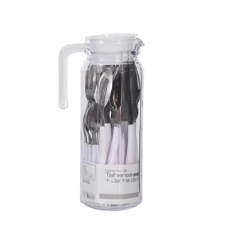 Conjunto Jarra 1 Litro Vidro com Talheres Inox Branco 25 Peças em Oferta na Shopee