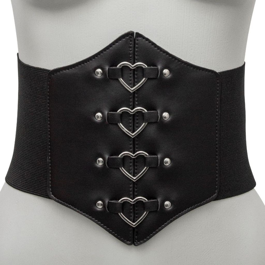 Corset Coração Espartilho Elastico Modeladora Couro Sintetico Preto ou Marrom Alternativa Gótico OFF