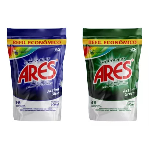Kit 03 Sabão Líquido Ares Sachê 900ml Lava Roupas Limpeza Eficaz ...