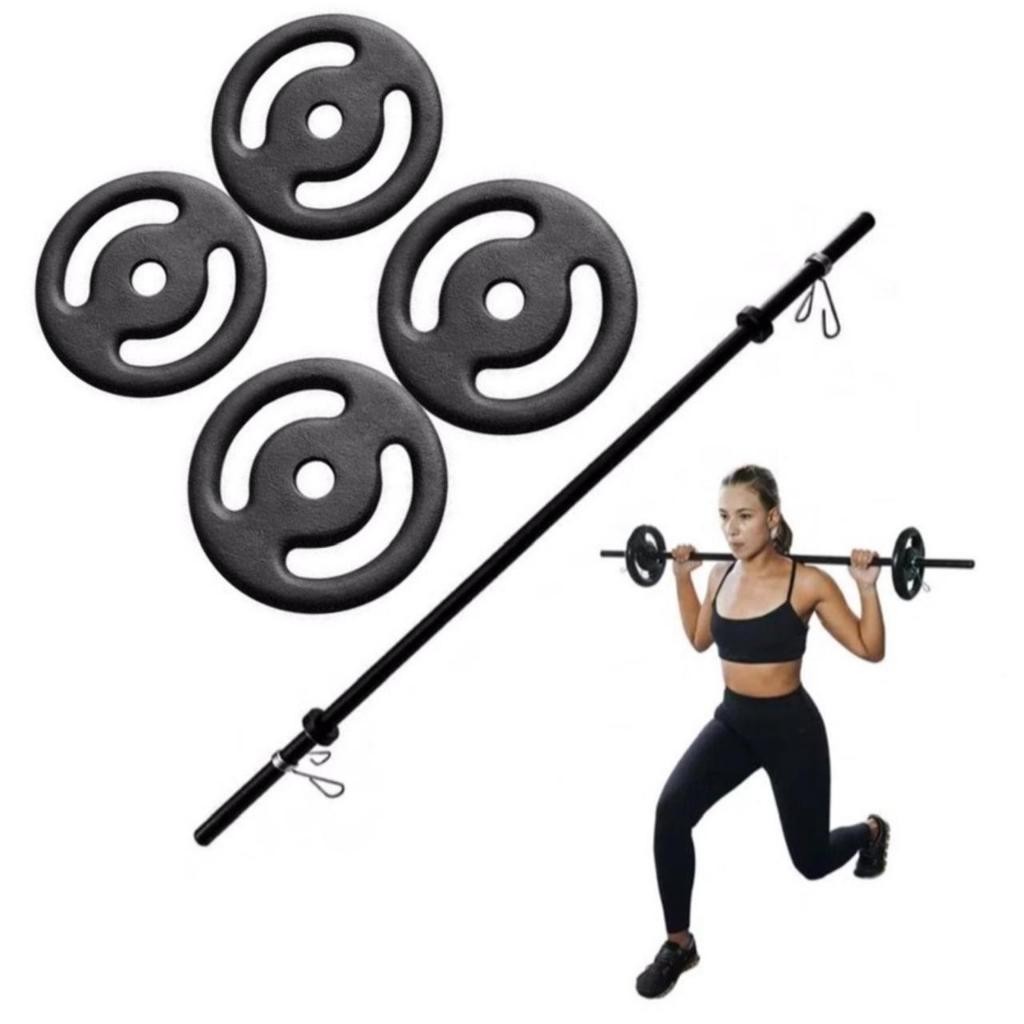 Kit Musculação Pump - Barra + 10Kg De Anilhas Pintadas +Presilhas