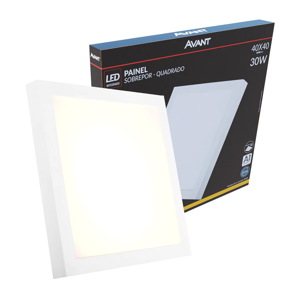 Painel Led Alu Slim 30W 3000k Sob. Quad 110v/220v 40cm Avant