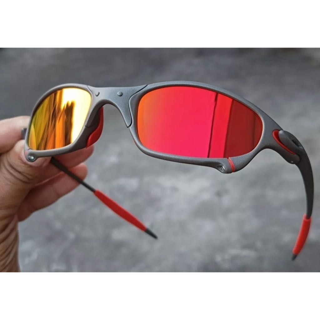PROMOÇÃO - Oculos de Sol Juliet Ruby Borracha Vermelha X-Metal Polarizado Pinado Lupa Mandrak Vilão Doublexx