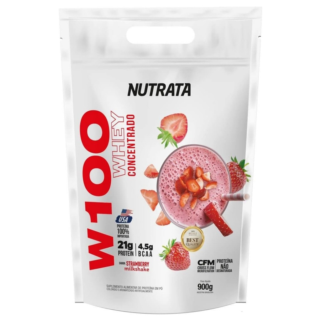 Whey Protein W100 Refil 900g Nutrata Morango