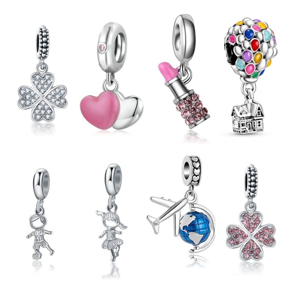 Berloque Amuletos De Prata 925 Trevo Tartaruga Marinha Cereja Acessórios Bracelete Contas Amantes Diamante Inlaid