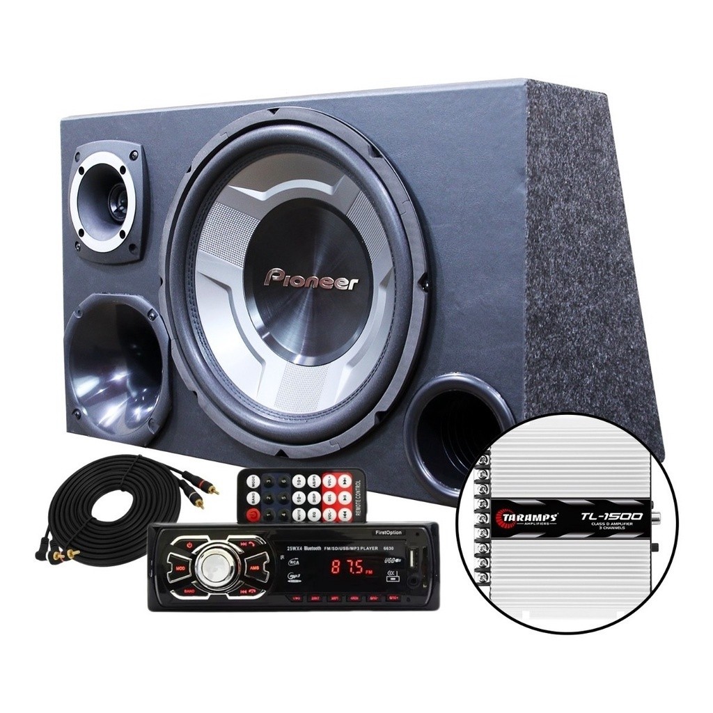 Som Kit Trio Caixa Completa Subwoofer Serious Pioneer Dispositivo Bluetooth Rádio Módulo Usb Amplificador Taramps