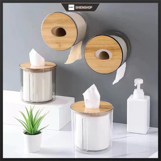 Porta Papel Higienico Luxo Transparente Com Tampa De Bambu Decorativo Elegante