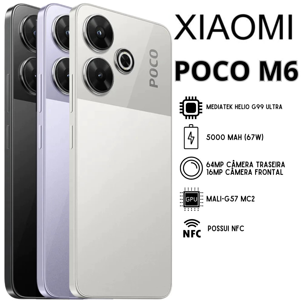 Celular Xiaomi POCO M6 4G NFC 256GB E 128GB Versão Global (COM