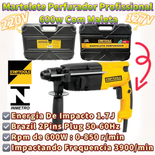 Martelete Perfurador Furadeira Elétrica Profissional 600w 127V OU 220V Com Maleta Startools em Oferta na Shopee