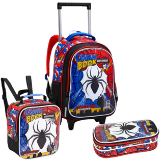 Kit Mochila de Rodinhas Lancheira Estojo Spider Comic Book em Oferta na Shopee