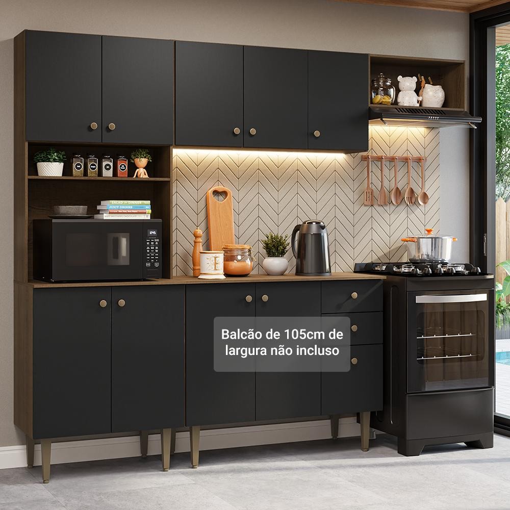Foto de Armário de Cozinha Compacta 235cm Rustic/Preto Gourmet Madesa XC03