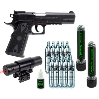 Pistola 6mm Airgun Colt 1911 Tatical 6.0, Kit Mira Laser, 10 Co2, 400 Esferas Aço e Óleo