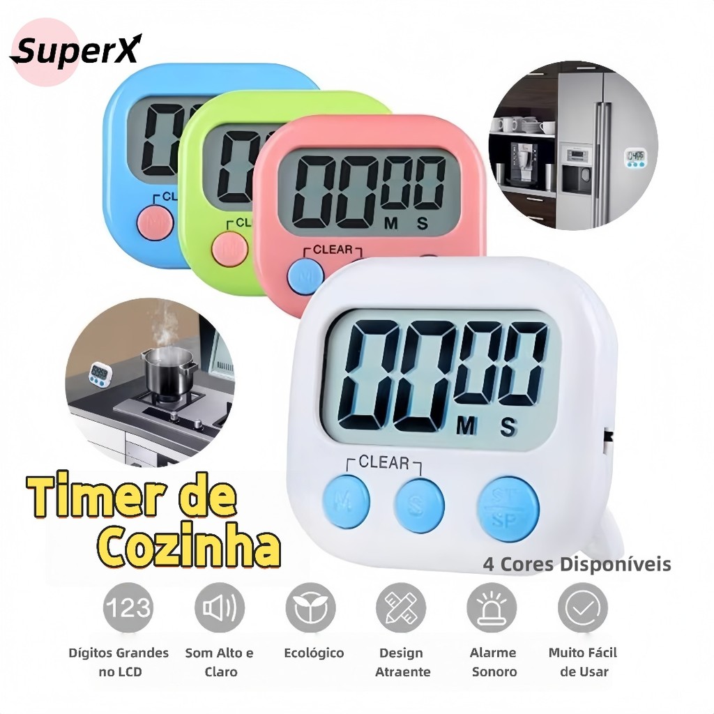 Timer Digital com Alarme | Temporizador para Cozinha e Estudo ...