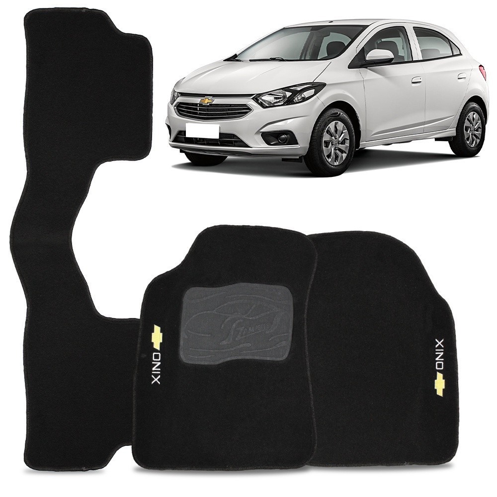 Jogo Tapete Onix 2012 a 2019 Carpete Automotivo Logo Bordado Preto 3 ...