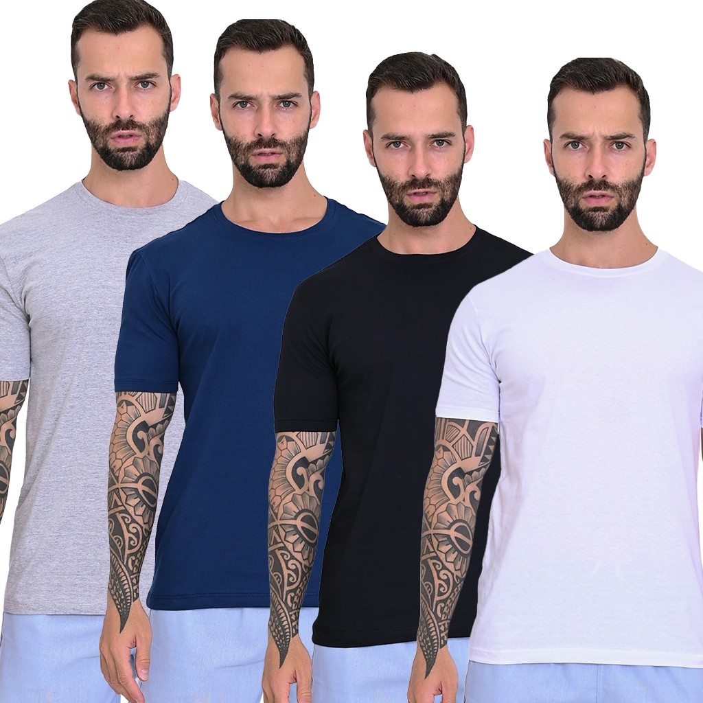 Kit Camisetas Masculina B Sica Casual Algod O Fio Penteado