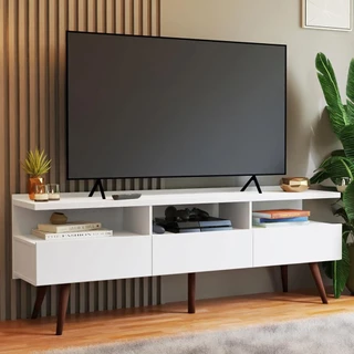 Rack para TV até 65 Polegadas com Pés Retro Branco Londres Madesa em Oferta na Shopee