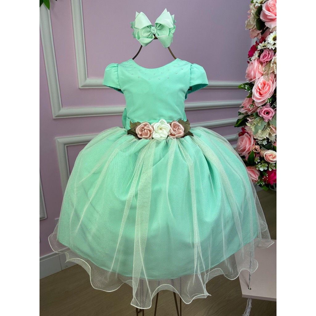 Vestido infantil curto Verde Menta florista daminha formatura | Shopee ...