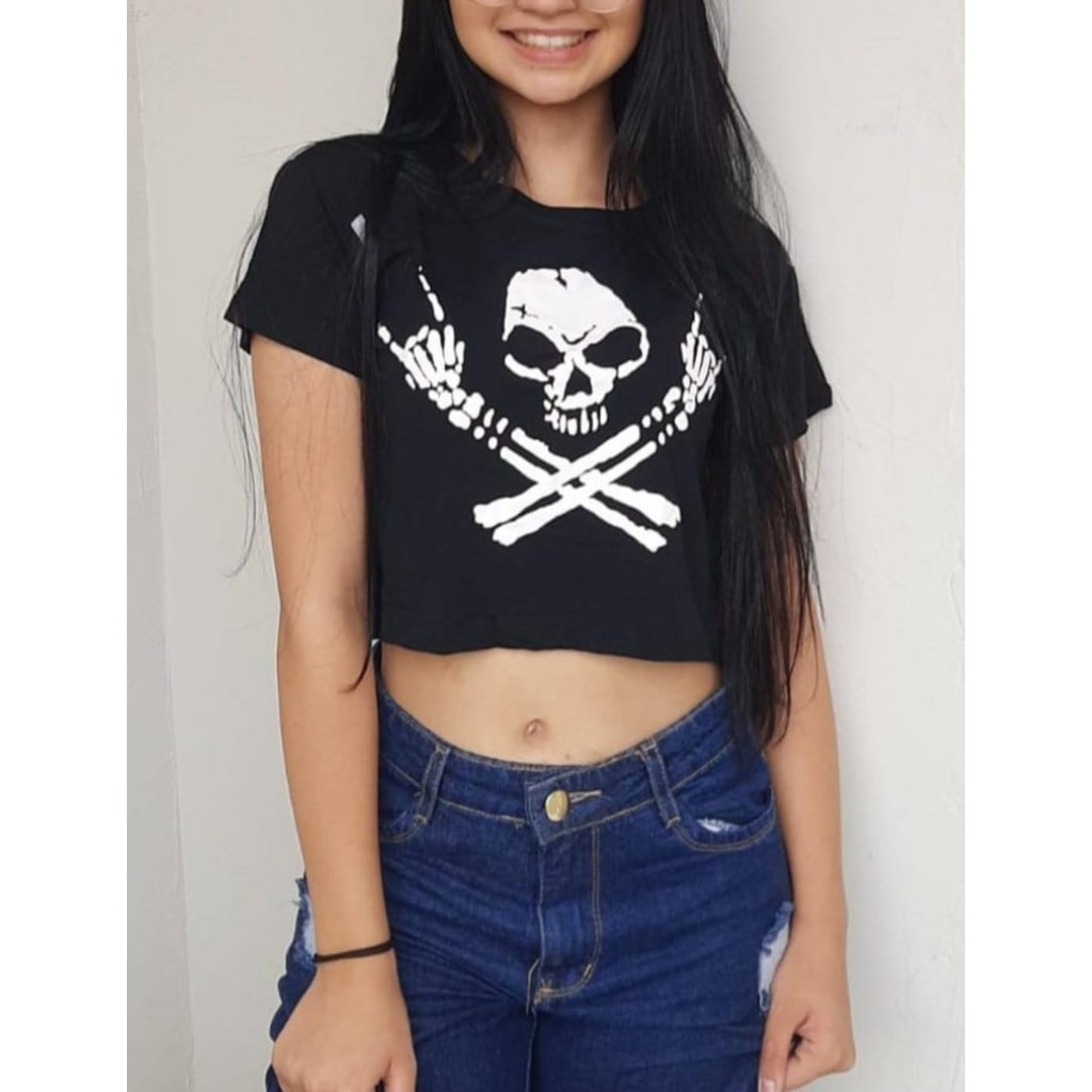 Cropped Rock in Roll Caveira Punk Rock | Shopee Brasil