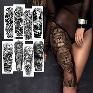Adesivo De Tatuagem Temporária De Braço Inteiro , Homem , Mulher , Meninas , Corpo , Perna , Falsa , Leão , Rei , Lobo ,