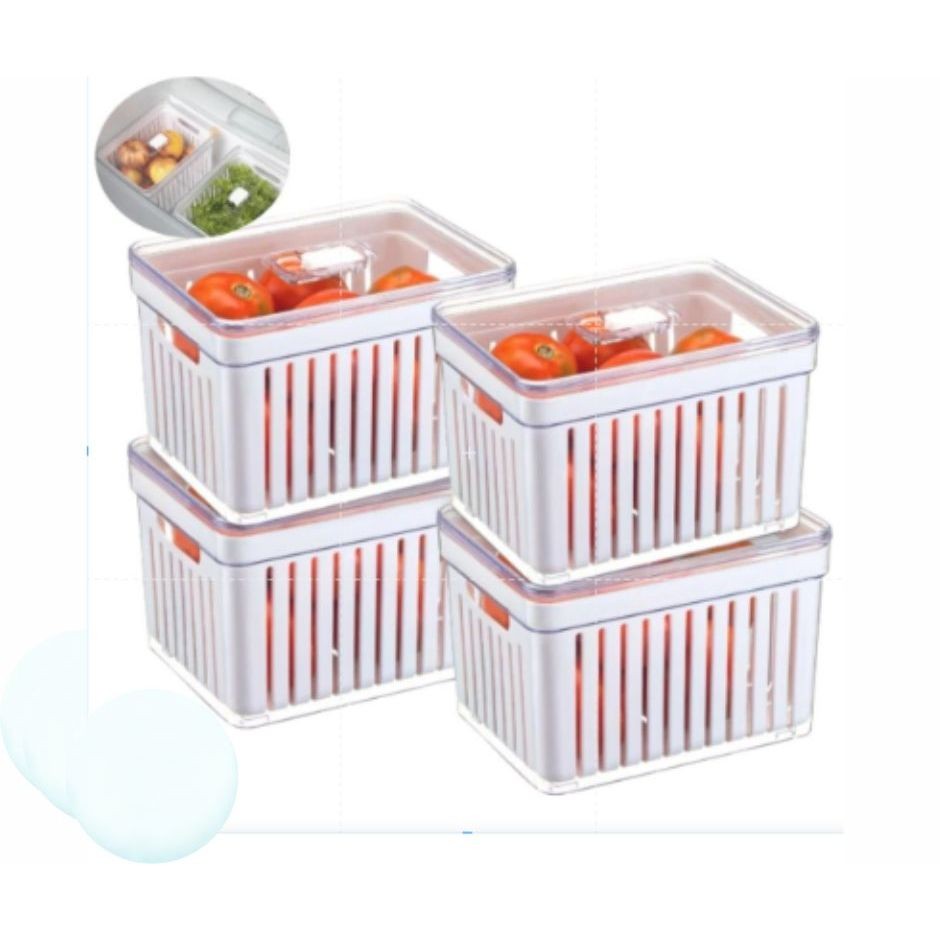 Kit 04 Organizadores de Geladeira 3,8 Litros Com Cesto e Tampa Multiuso Alimentos Verduras e Vegetais - Plastutti