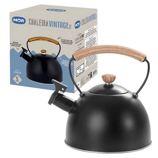 Chaleira Inox Vintage 3L Com Apito Preta 7719 - Mor