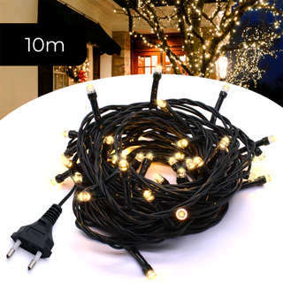 Cordão Luz Fixo 10 Metros 100 Leds Decoração Festa Natalina Fio Verde Led Branco Quente Prova D'água