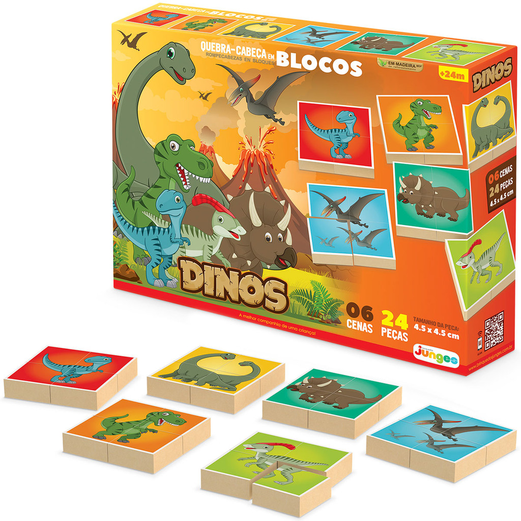Jogo Quebra Cabeça Dinossauro 24 Blocos Madeira Educativo Infantil ...