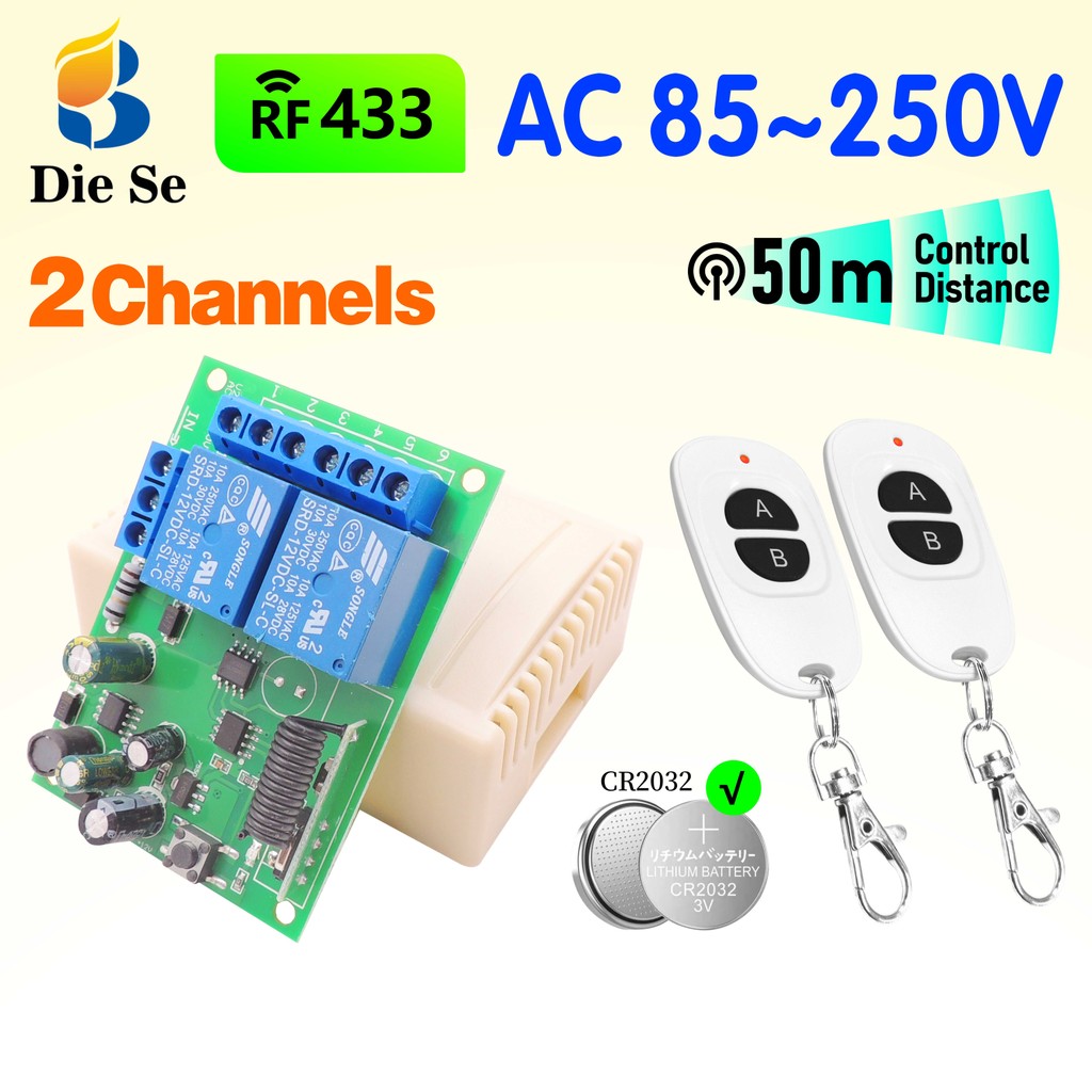 Interruptor De Relé De 2 Canais Com Controle Remoto Sem Fio 433MHz-AC ...