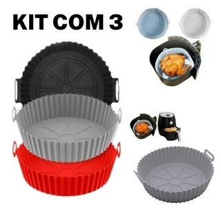 KIT 3 Forma De Silicone Para Air Fryer Forno Microondas Fritadeira Assadeira Reutilizável Antiaderente Flexível