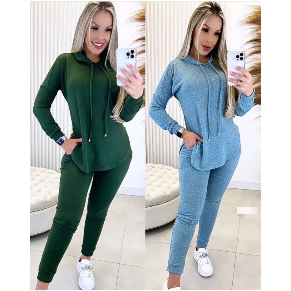 Conjunto Feminino Inverno Lanzinha 2 Peças – Calça e Blusa com Capuz ...