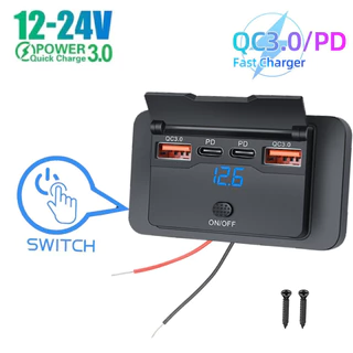 Carga Rápida PD Tipo C Portas USB Duplas Carregador De Ônibus De Carro Adaptador De Tomada 12V/24V Alimentação Com Swith