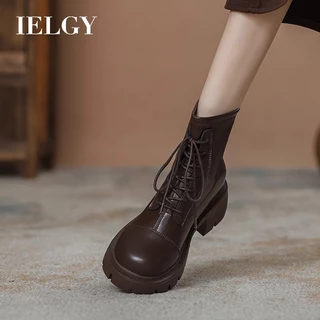 IELGY Brown Martin Botas Femininas 2025 Novo Estilo Britânico Sola Plataforma Skinny Finas Com Zíper Nas Costas