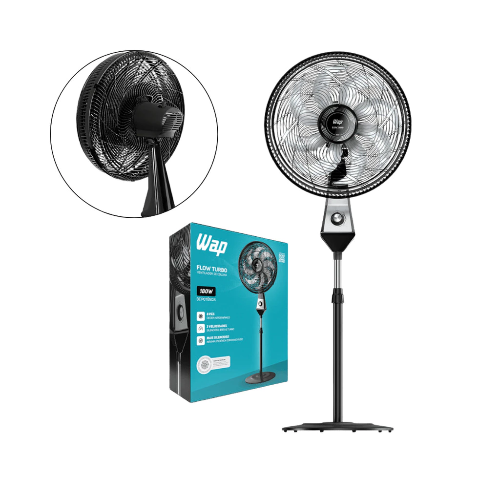 Ventilador de Coluna Silencioso 8 Pás 180W Flow Turbo Wap