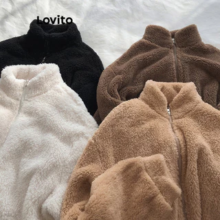 Lovito Casual Casaco Feminino Liso Básico com Zíper LNE29211 (Damasco/Marrom/Cáqui Claro/Preto) em Promoção na Shopee Lovito Casual Casaco Feminino Liso Básico com Zíper LNE29211 (Damasco/Marrom/Cáqui Claro/Preto)