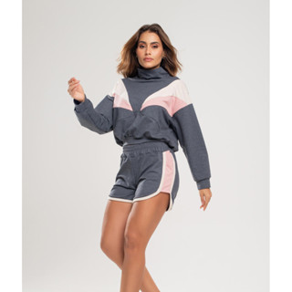 Conjunto De Moletinho Com Casaco Gola Alta E Short Salvatore