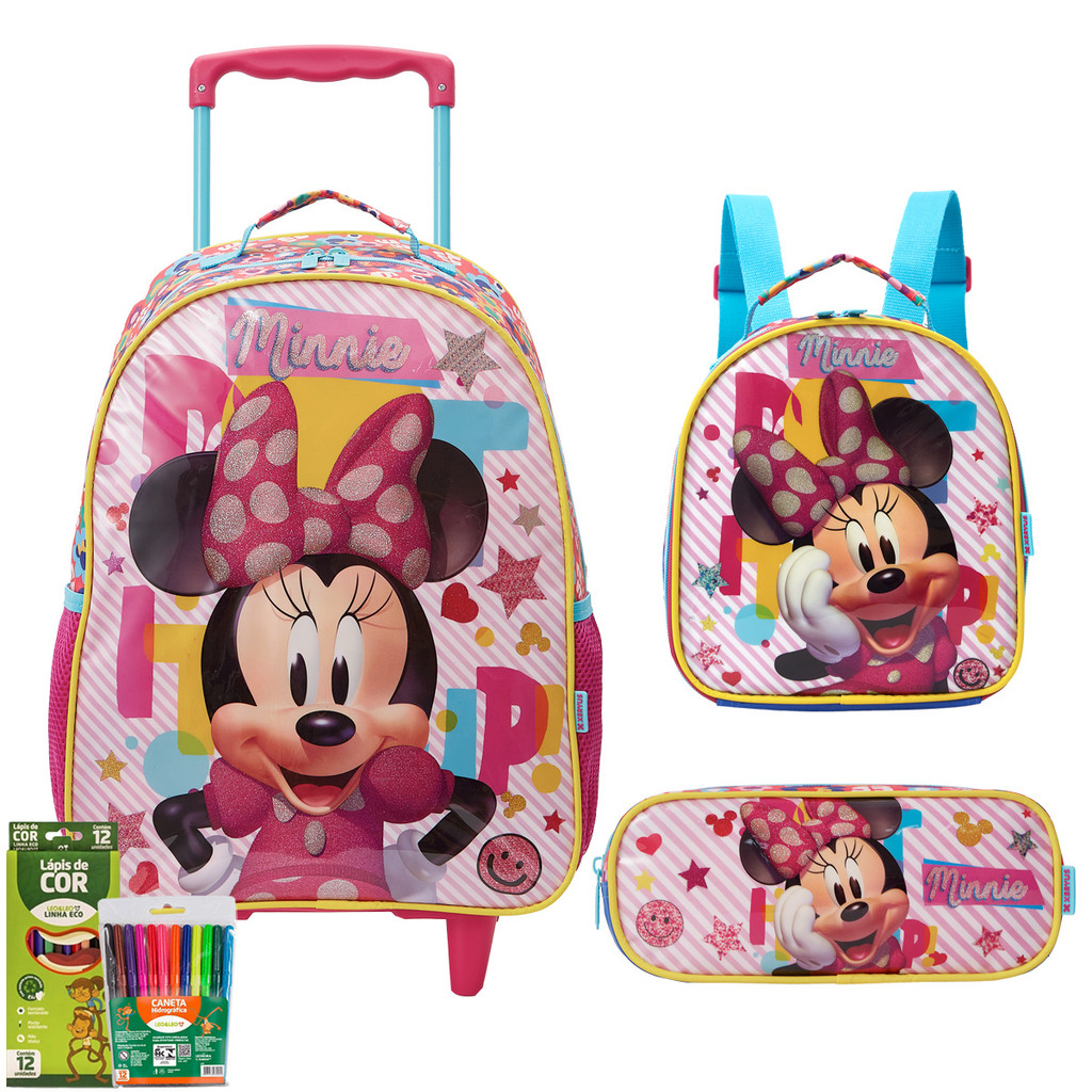 Kit Mochila Rodinhas Minnie Mouse Oficial Escolar Meninas Shopee