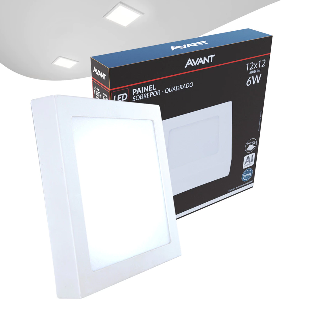 Painel Plafon Led Alu 6w 6500k Sob. Quadrado 110v/220v 12cm Avant