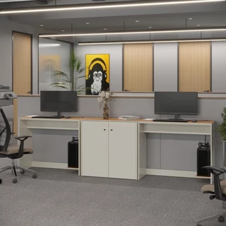Conjunto de Escritório 3 Peças Smart Office 2 Mesas e 1 Aparador Buffet