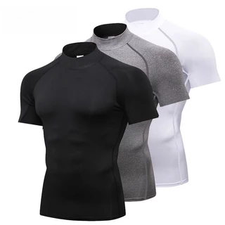Camiseta de Fitness de Gola Alta para Homens, Camiseta de Compressão Esportiva, Camiseta de Treinamento de Academia, Cam