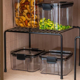 Kit Organizador de Armário 22cm Aramado Preto Branco Prateleira Suporte Aço Pratos