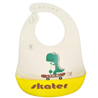 Babador Infantil Dino Skatista Impermeável C/ Bolso pega Migalhas - Castela