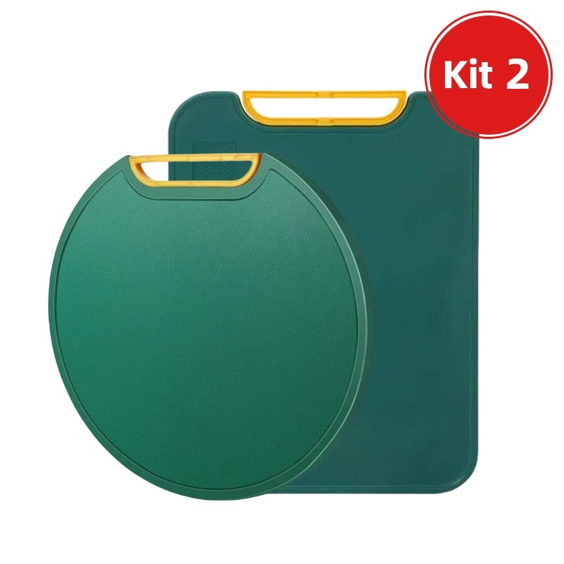 Kit 2 Tábua Para Corte Polietileno De Redondo Quadrado Antibacteriana À Prova para Carne Legumes Frutas