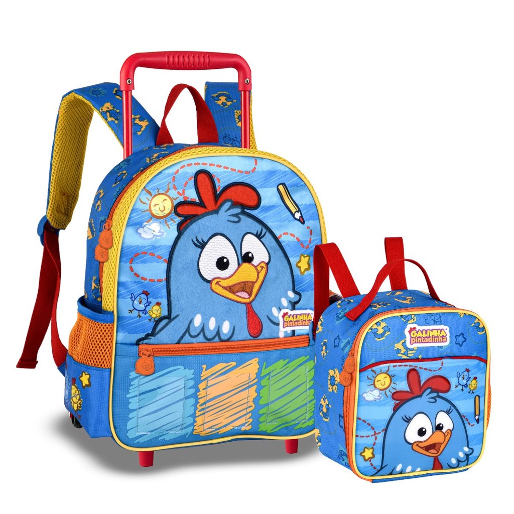 Kit Mochila Galinha Pintadinha de Rodinha C/ Lancheira Térmica Infantil ...