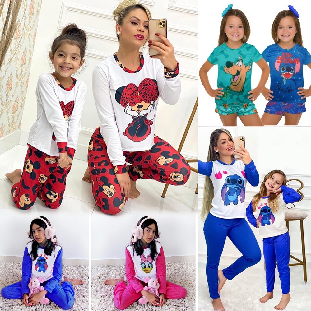 Kit Pijama Infantil Frio Barato Manga Longa e Calça Personagens em Oferta na Shopee