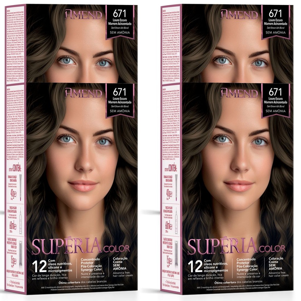 Kit Tonalizante Amend Supéria Color 671 Louro Escuro Marrom Acinzentado ...