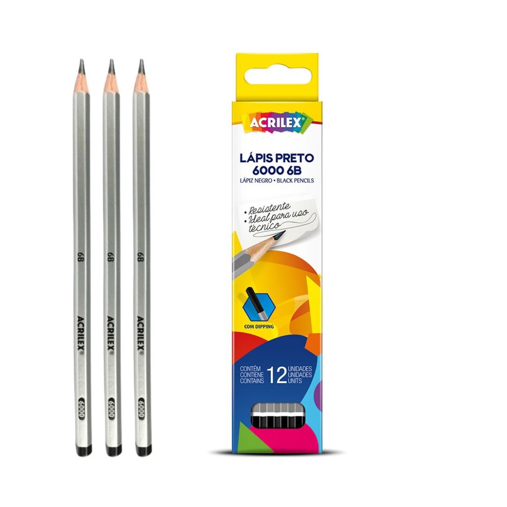Caixa de Lápis Preto 6B Para Desenho C/12 Unidades Acrilex | Shopee Brasil